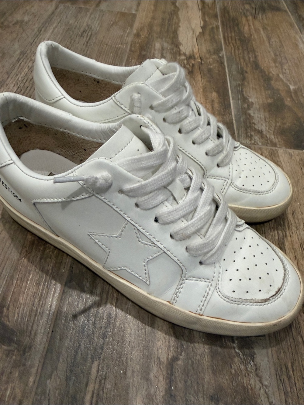 Anine Bing White Leather Star Low-Top Sneakers